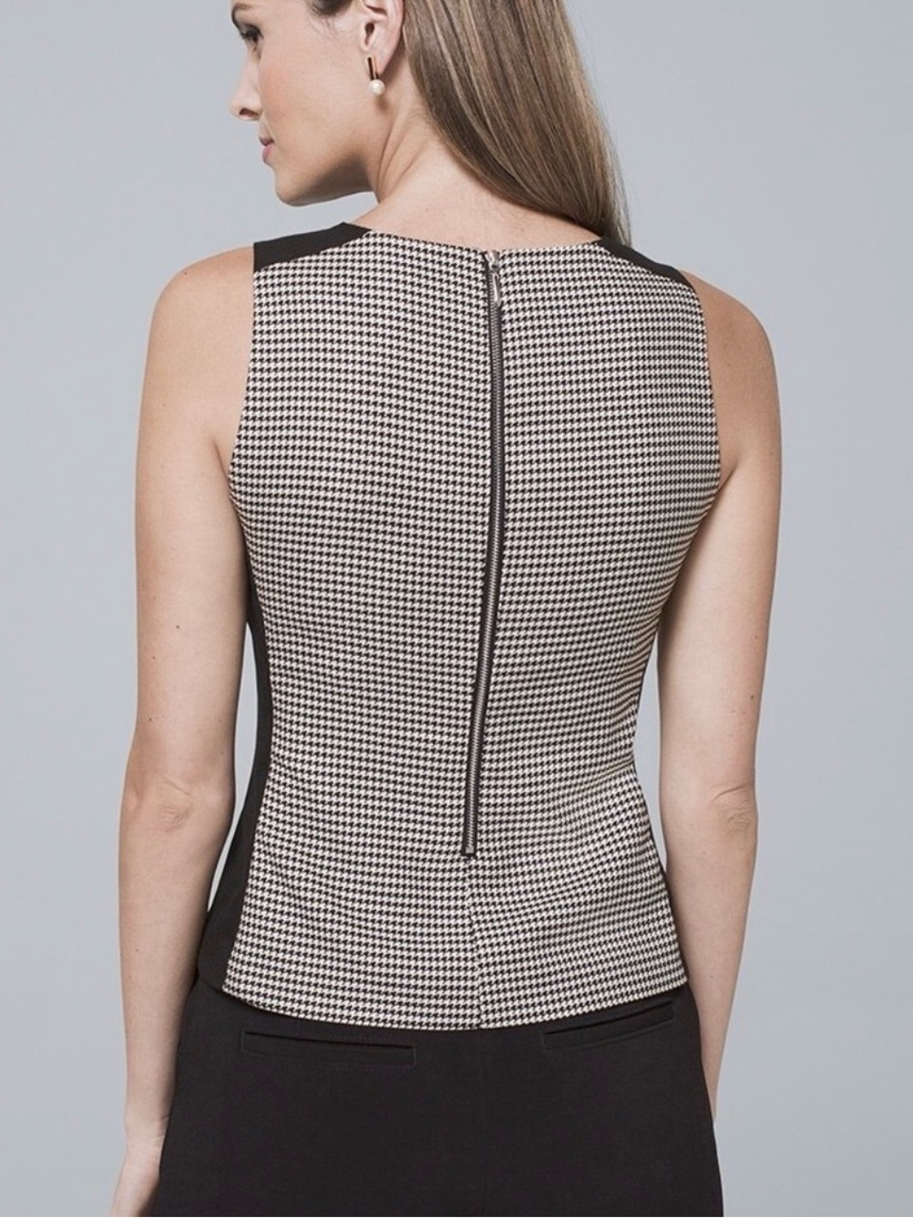 WHBM White House Black Market Houndstooth Sleeveless Top Size 12 EUC - Picture 3 of 12